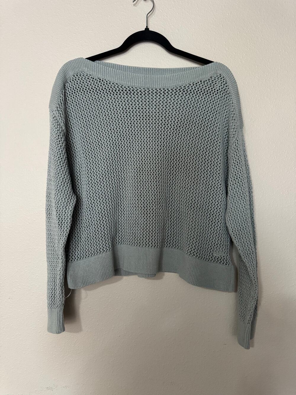 Old Navy Open Knit Sweater Women’s M Sage Green Lightweight Boat Neck Pullover